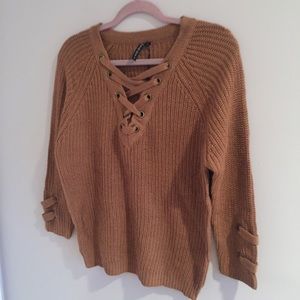NWT Poof! lace up sweater